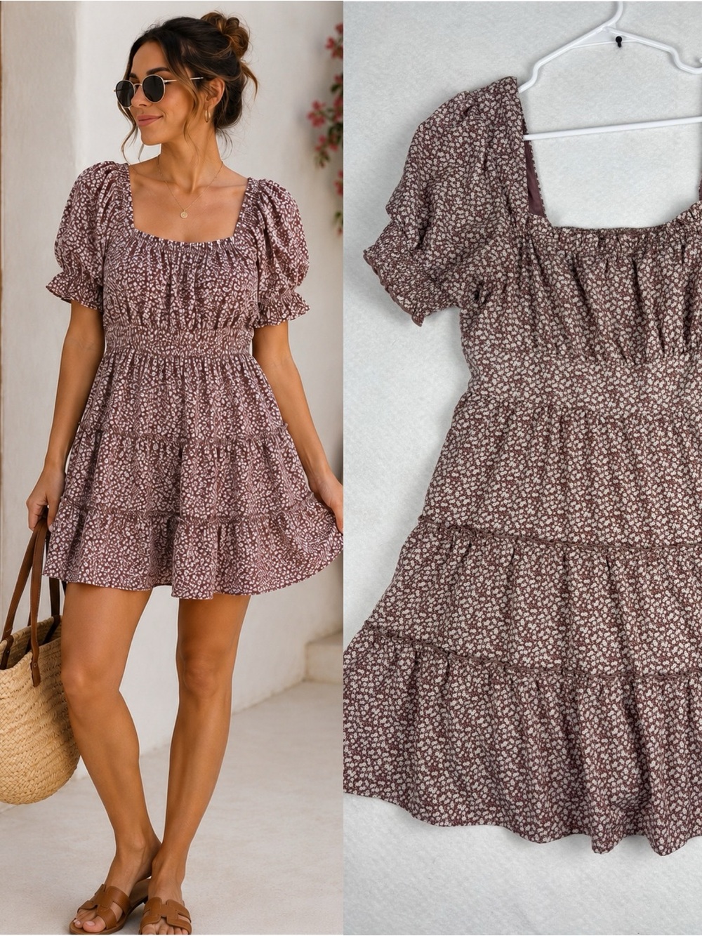 Altard State Floral Smocked Puff Sleeve Babydoll Mini Dress XL Cottagecore Tier - Picture 1 of 6